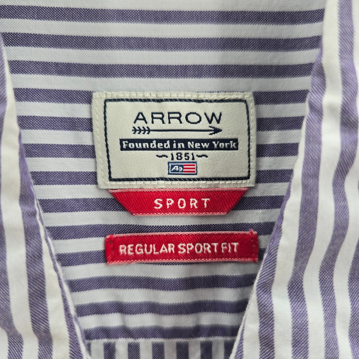 Arrow Purple White Stripes Button Down Long Sleeve Cotton Mens Shirt Medium