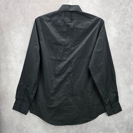 Van Heusen Black Fitted Button Down Long Sleeve Mens Preppy Work Shirt Large