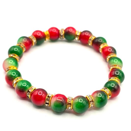 Red Green Rhinestone Stretch Boho Costume Jewelry Bead Elastic Bracelet
