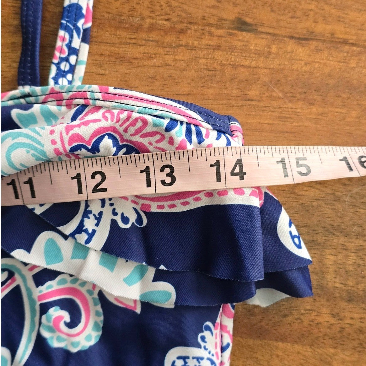 Blue Floral Ruffle One Piece Swimsuit Youth Girls Beach Vacation Resort 13/14