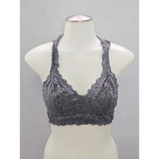 Felina Gray Lace Floral Whimsygoth Fairy Coquette Bridal Bralette Medium