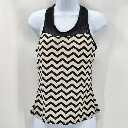Black White Tankini Padded Bra Swim Suit Swimwear Mesh Top Large
