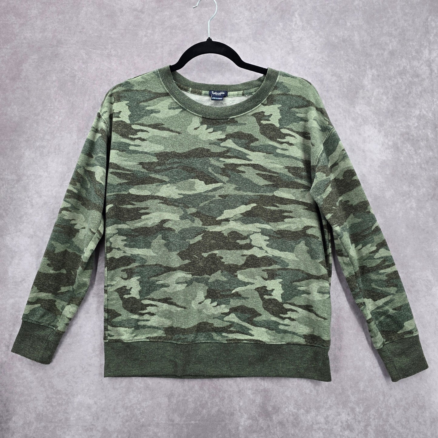 Splendid Green Camo Army Long Sleeve Pullover Crop Sweater Extra Small XS