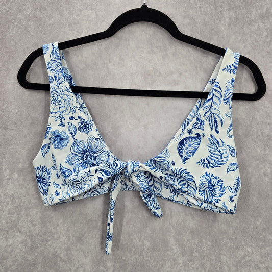 Shein Blue White Floral Bikini Top Tie Front Swimwear Swimsuit Small