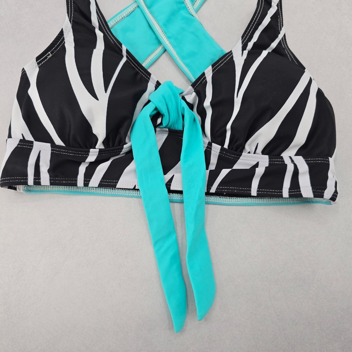 Black Stripe Crisscross Tie Sports Bra Bikini Beach Bralette Swim Top S Small