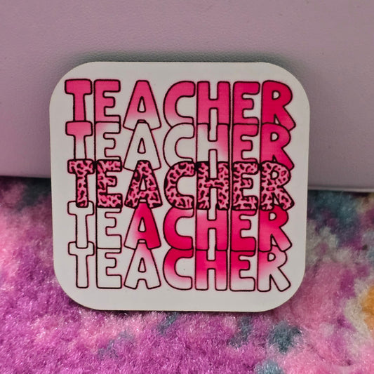 Teacher Pink Handmade Square Refrigerator Magnet