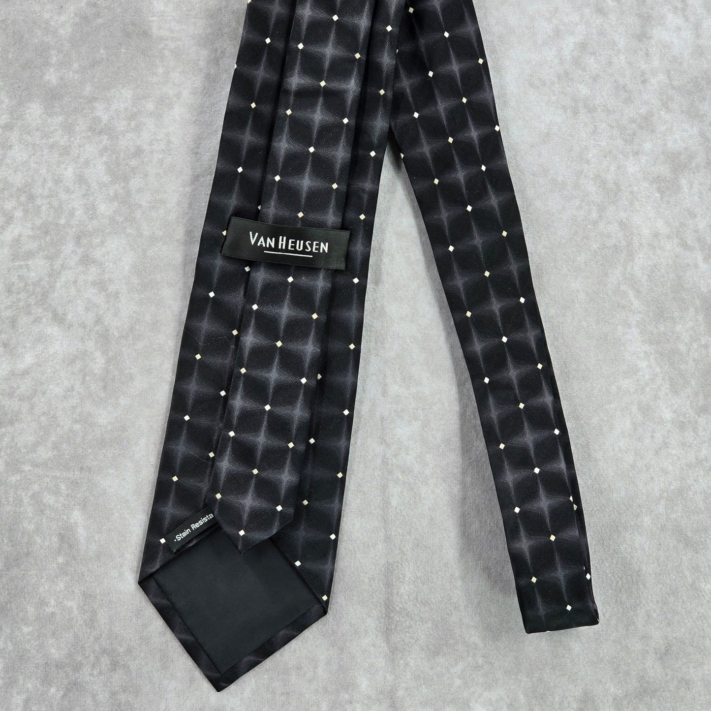 Van Heusen Black Geometric Star Stain Resistant Executive 100% Silk Men Neck Tie