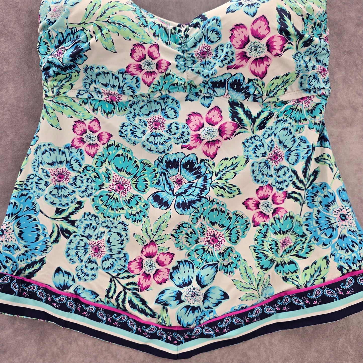 24th & Ocean Blue Floral Tube Padded Swimwear Tankini Tank Top Medium M