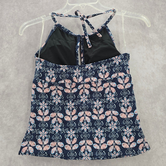 New Directions Blue Floral Padded Halter Swimwear Tankini Tank Top Medium M