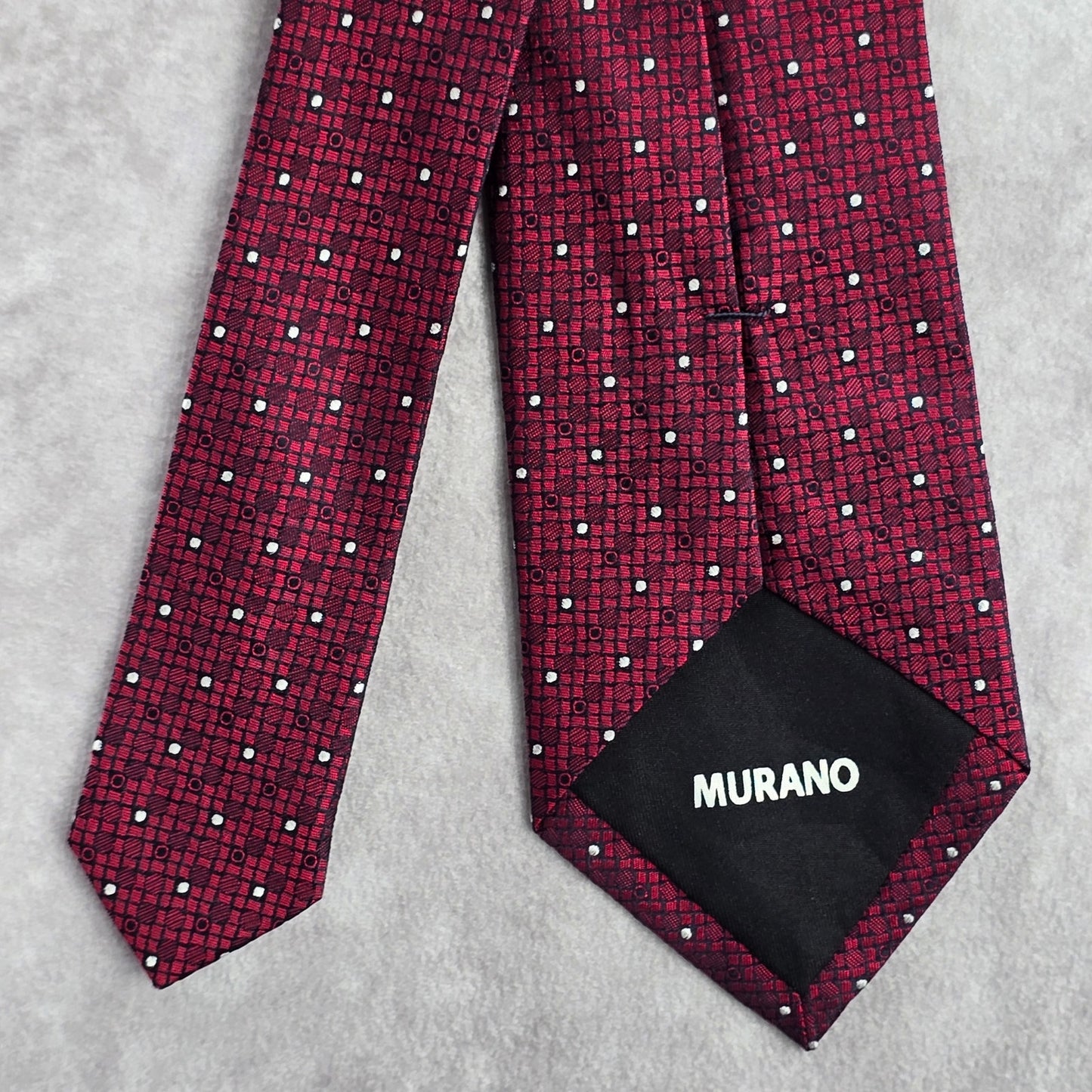 Murano Red Black Gray Polka Dot Geometric Executive Silk Neck Tie Men's