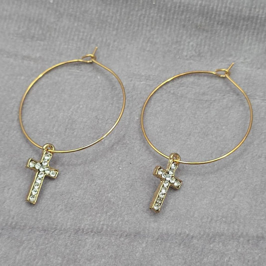 Gold Hoop Cross Butterfly Heart Gem Rhinestone Earring Fashion Jewelry JB1-05