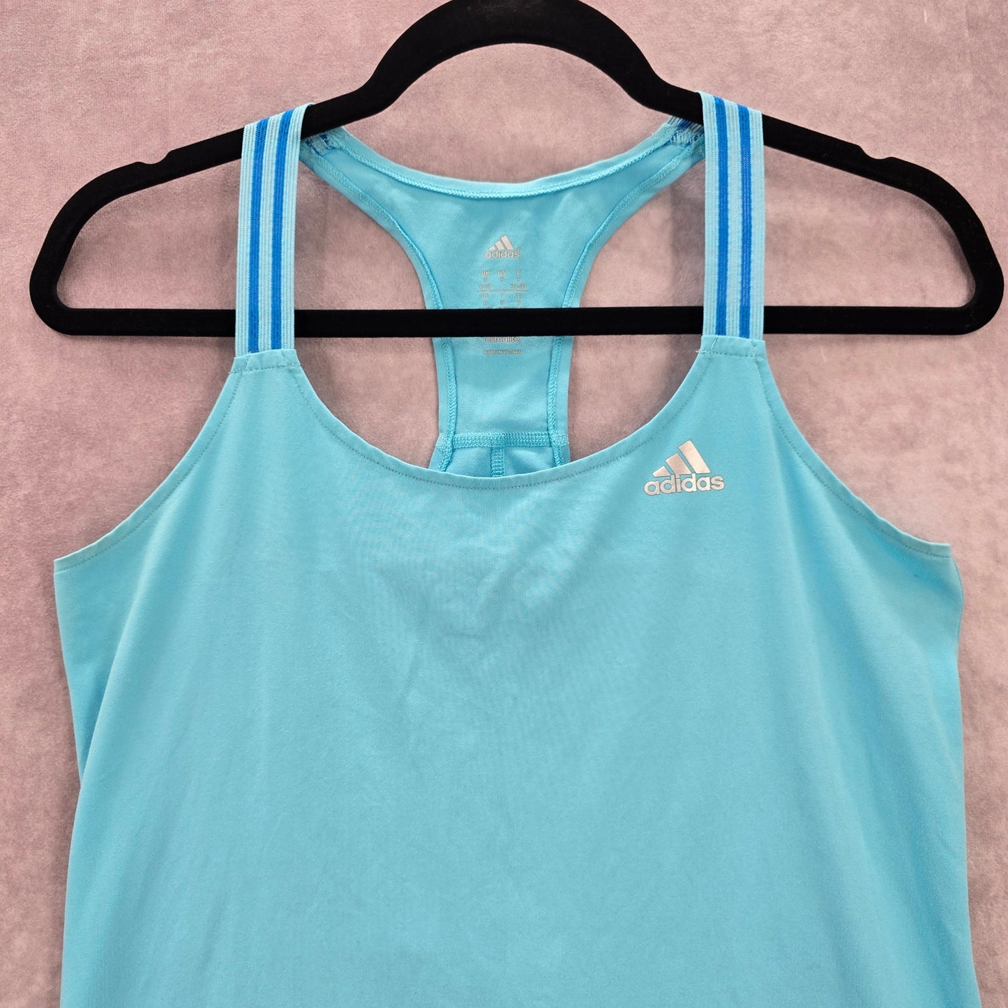 Adidas Blue Racerback Active Stripe Athletic Sports Tank Top Small