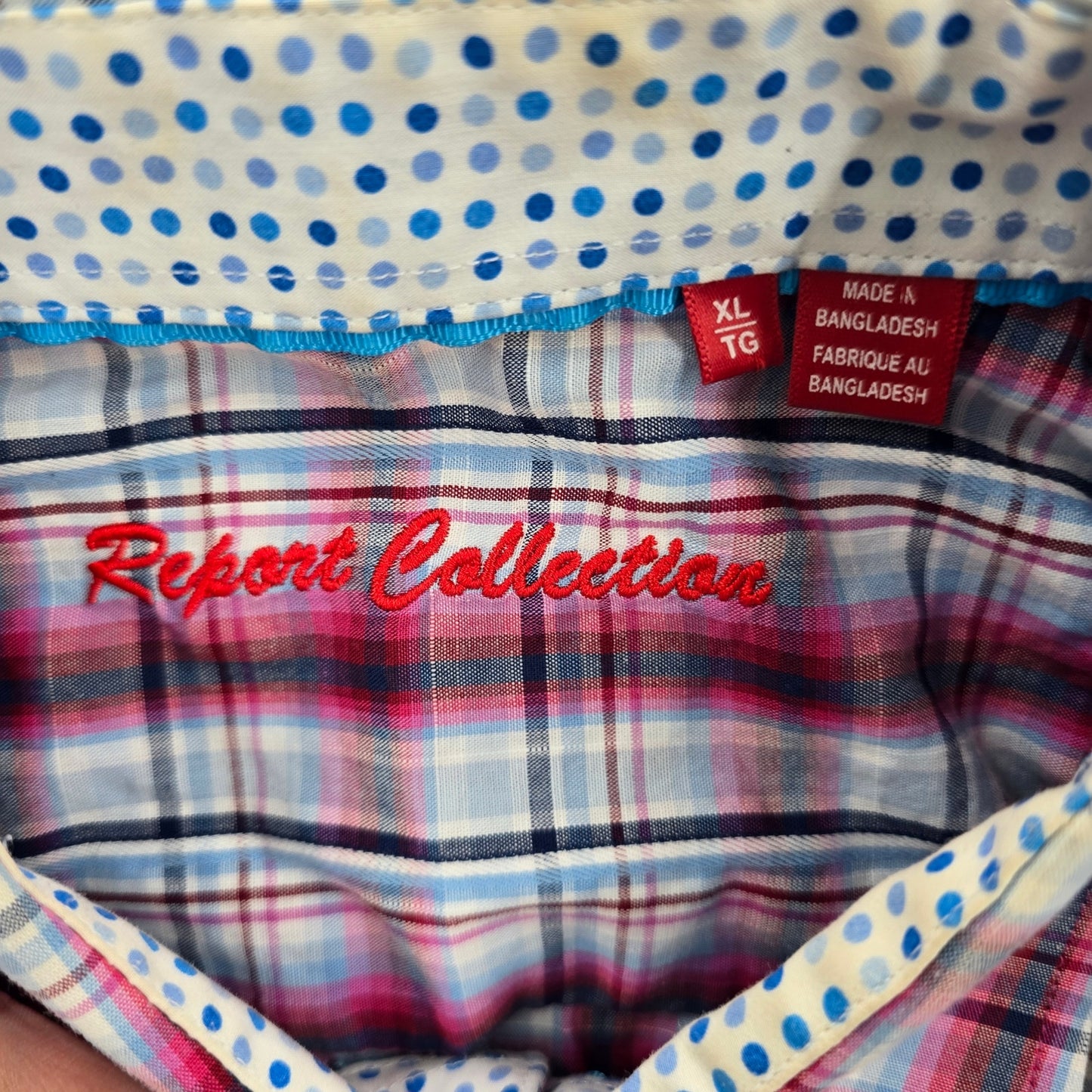 Report Collection Red Plaid Stripe Button Down Short Sleeve Work Casual Shirt XL