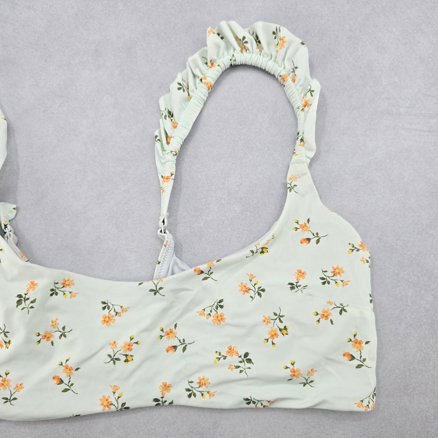 White Floral Ruffle Beach Sports Active Bikini Bralette Swim Top S Small