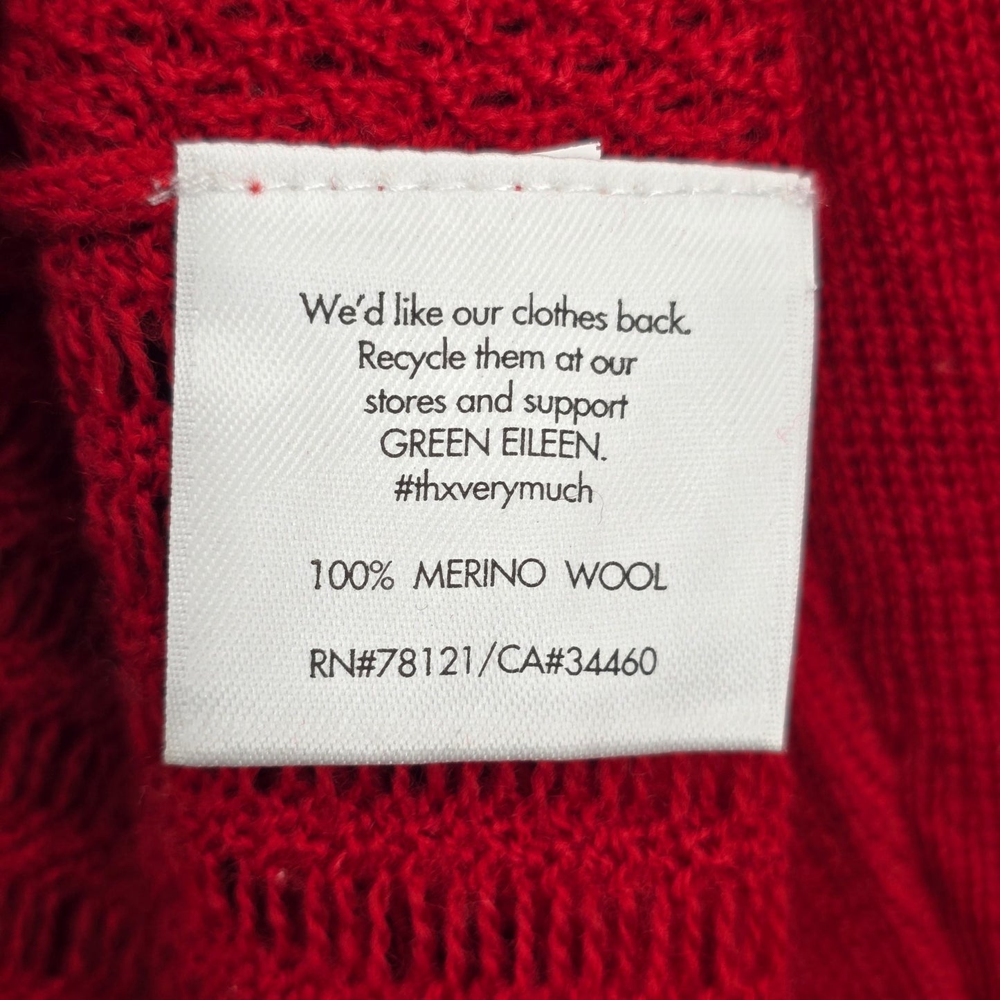 Eileen Fisher Red Merino Wool Mini Stitch Tunic Sweater Pullover XL Extra Large