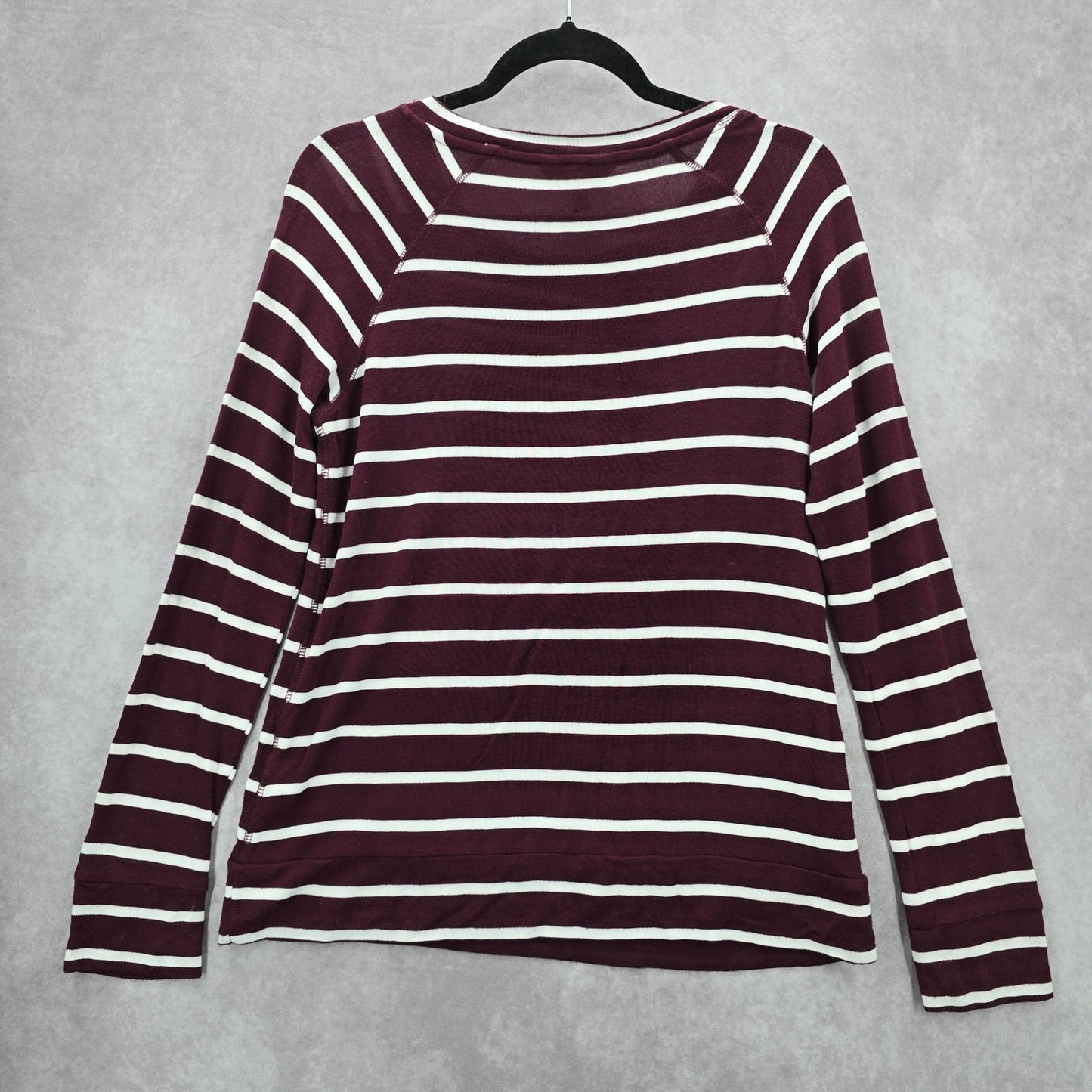 41 Hawthorn Burgundy White Stripe Long Sleeve Classic Blouse Top Medium