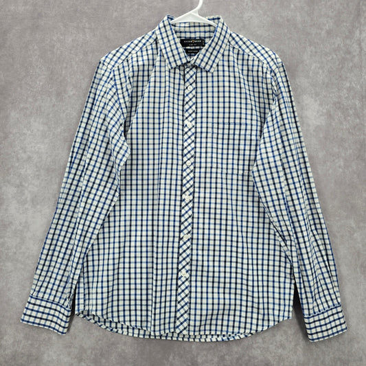 Knighthood Blue Checker Plaid Long Sleeve Button Down Slim Fit Mens Shirt Small