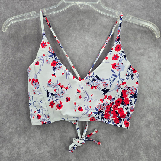 White Purple Floral Crisscross String Padded Swimwear Bikini Top L Large