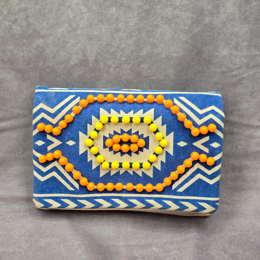 Street Level Blue Colorful Beaded Boho Tribal Mojave Crossbody Clutch Purse Bag