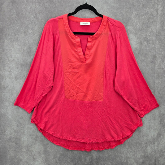 Calvin Klein Pink Stretch Flare Quarter Sleeve Blouse Top Shirt Plus 1X