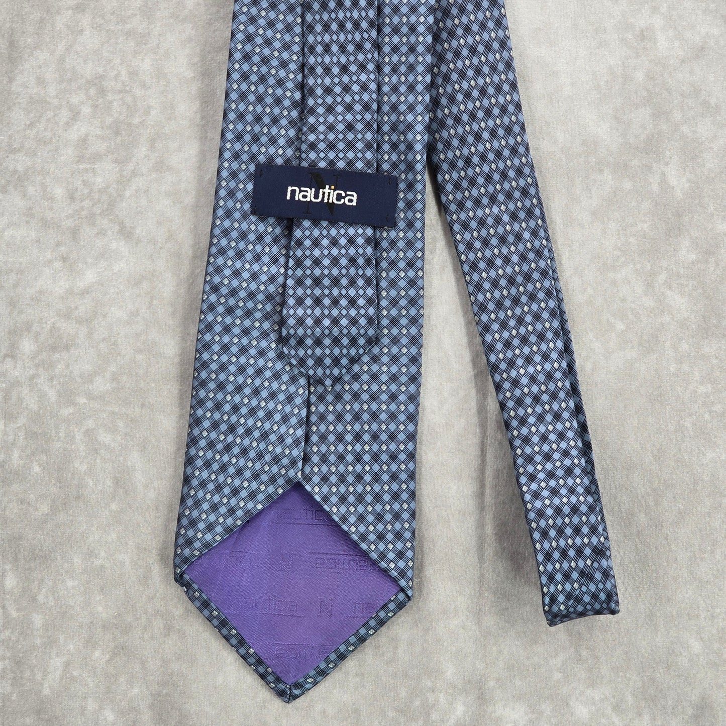 Nautica Blue Geometric Executive Diamond Plaid Stripe 100% Silk Men's Neck Tie