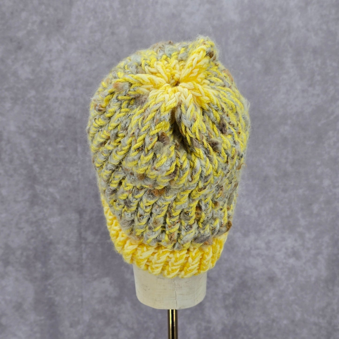 Yellow White Crochet Knit Bucket Cap Hat Fun Vintage Y2K Funky Beanie
