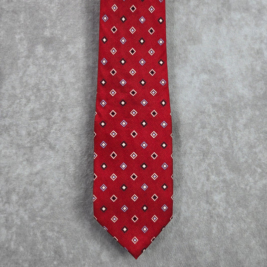 Chaps Red Blue White Diamond Geometric Silk Executive Holiday Neck Tie Men's
