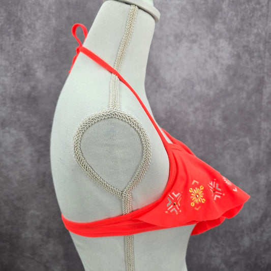 Xhilaration Orange Ruffle Floral String Padded Hook Bikini Top Swimwear Small