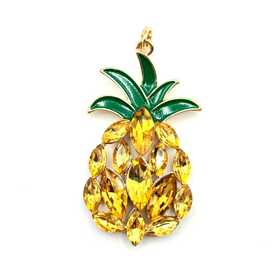 Pineapple Locket Pendant Necklace Gold Green Costume Fashion Jewelry