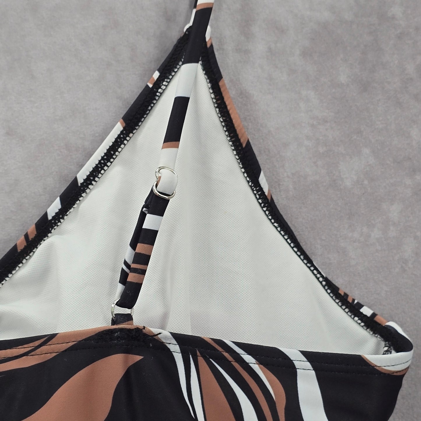 Shein Black Brown Striped Bikini Top Padded Adjustable Strap Swimwear 2XL