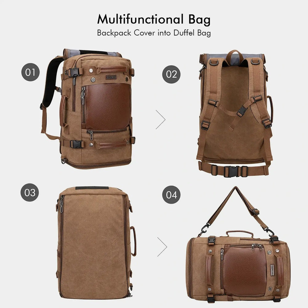 Witzman Brown Convertible Travel Leather Canvas Duffle Large A2020-2 Backpack