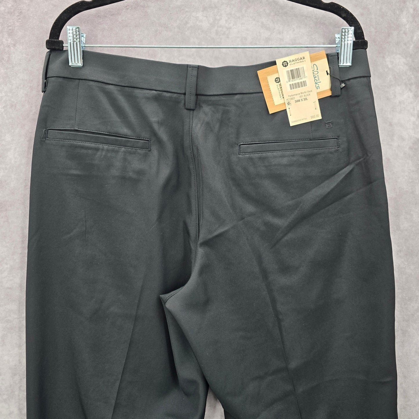 Haggar Black Performance Microfiber Slacks Dress Pant Plain Straight Fit 34Wx30L