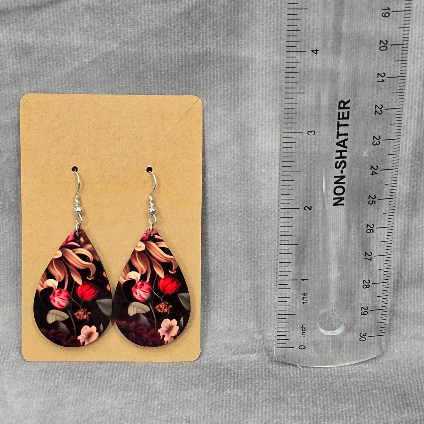 Black Teardrop Floral Hook Handmade Earring JB1E8