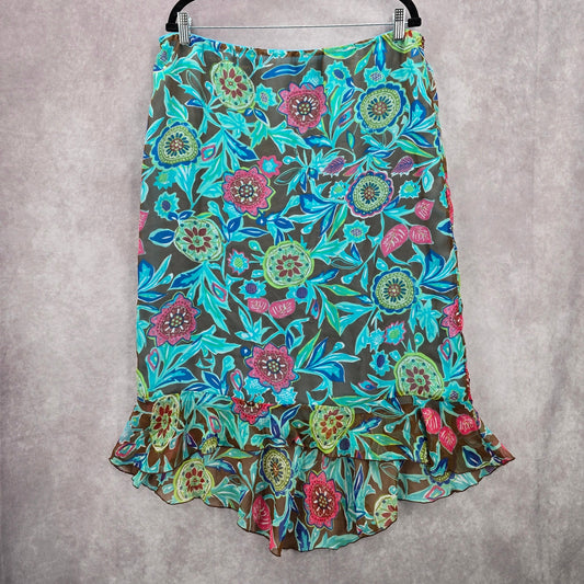 Cato Blue Floral Ruffle High Low Stretch Skirt 14/16W