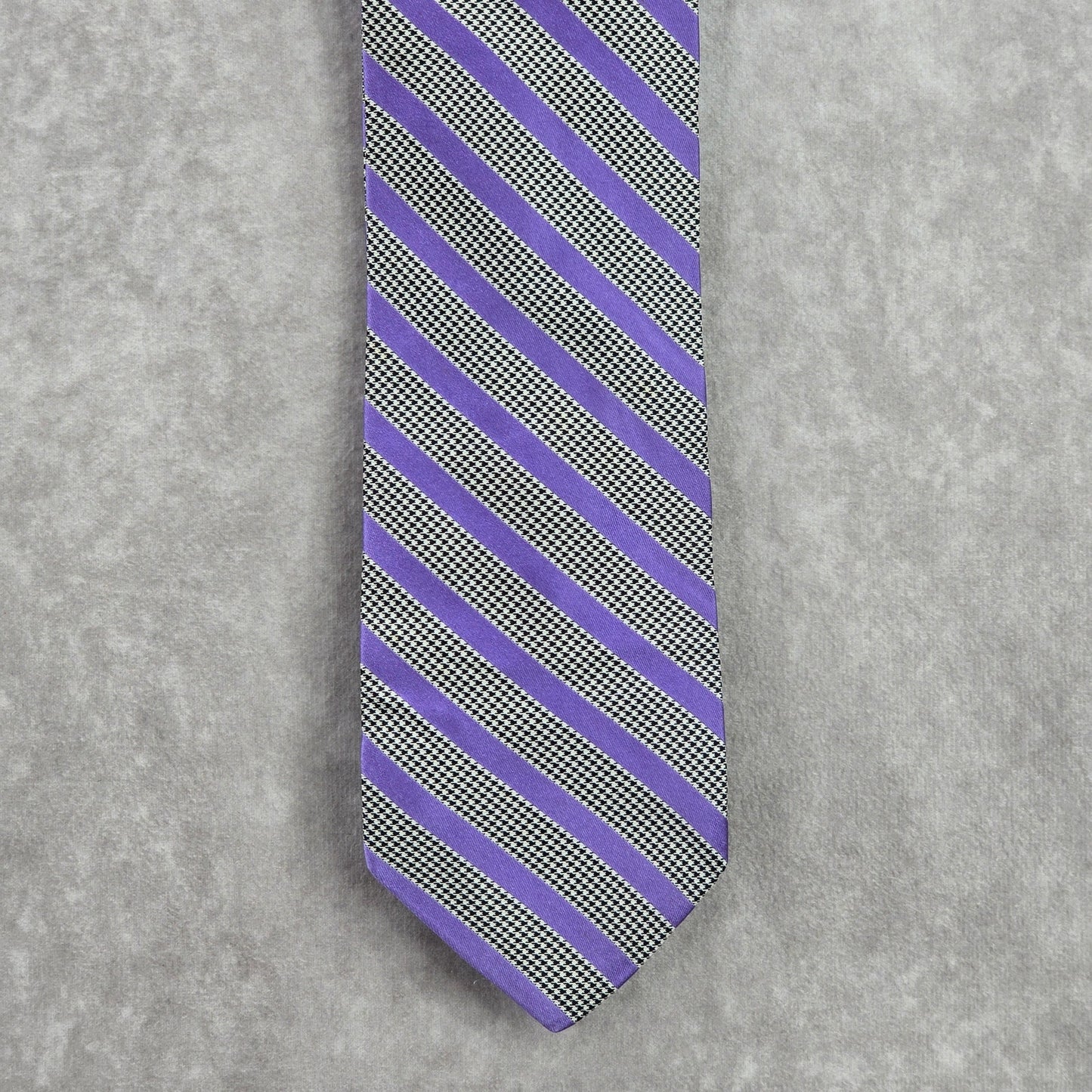 DKNY Purple Houndstooth Stripe Geometric Executive Black White Neck Tie Men's