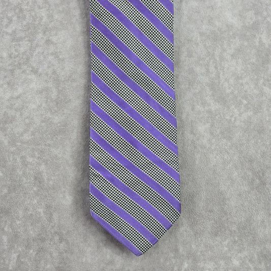 DKNY Purple Houndstooth Stripe Geometric Executive Black White Neck Tie Men's