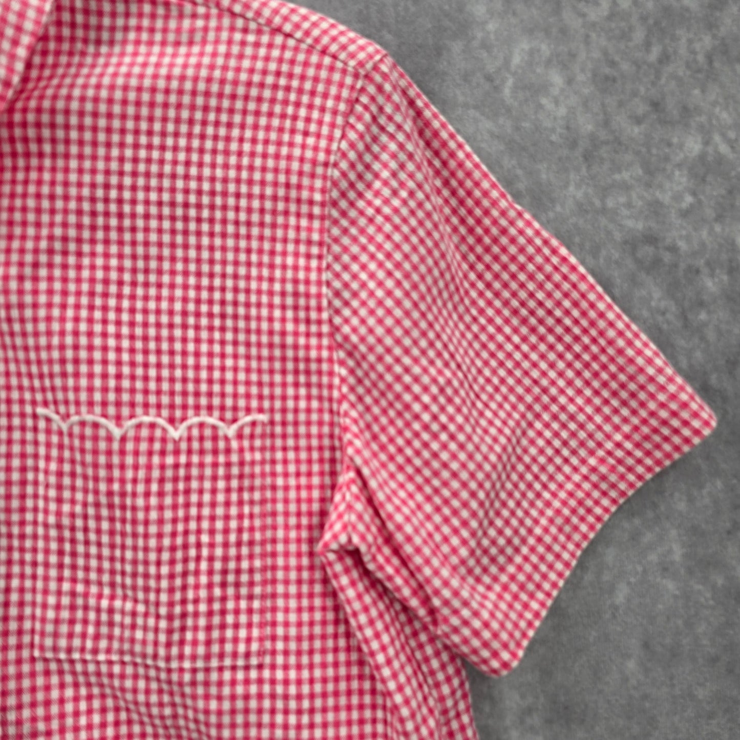 Koret Pink Plaid Short Button VTG Y2K Scallop Embroidered Floral Top Shirt