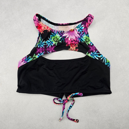 Neontide Black Floral Sports Bra Cutout Active Bikini Bralette Swim Top S Small
