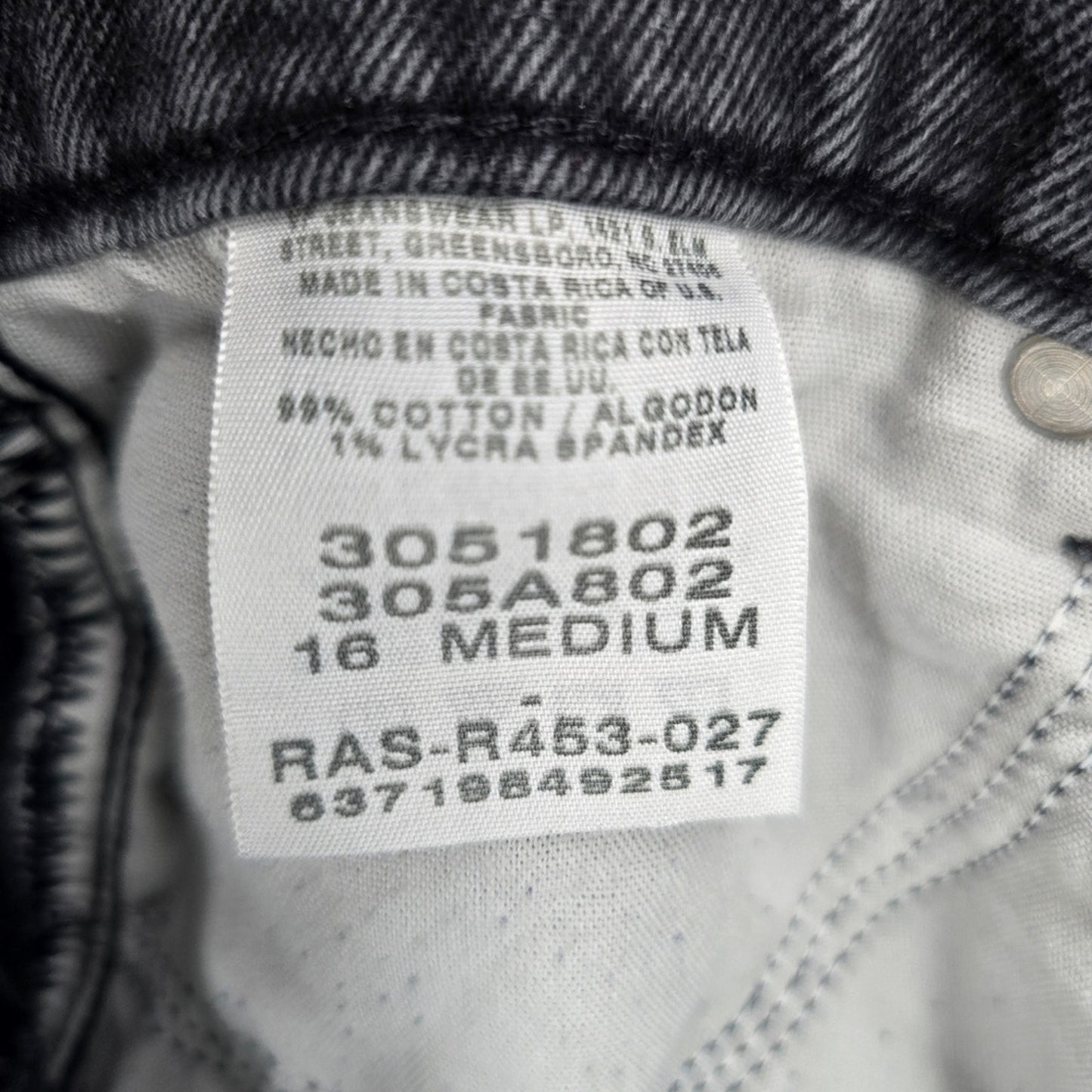 025. Lee Relaxed Straight Leg Gray Black Denim Pants Jeans 16M
