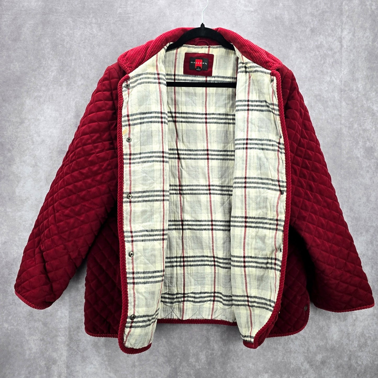Gallery Red Quilted Plaid Snap Button Coat Parka Puffer Jacket Extra Large XL