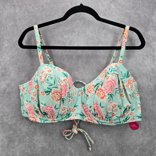 Xhilaration Blue Pink Floral Padded Wired String Bikini Top Swimwear Plus 22W