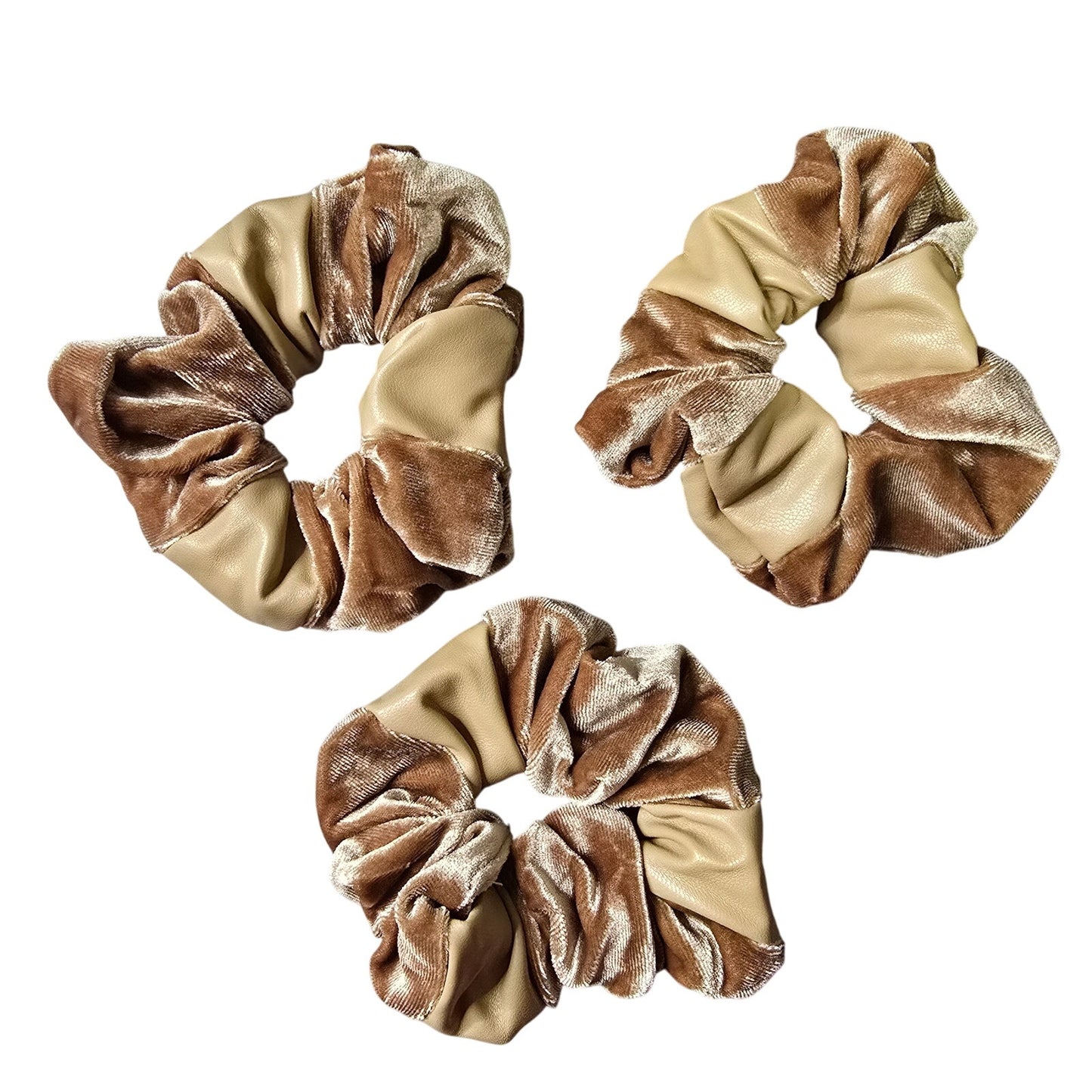 Brown Cream Faux Leather Hair Tie Accessories Scrunchie Handmade SB31