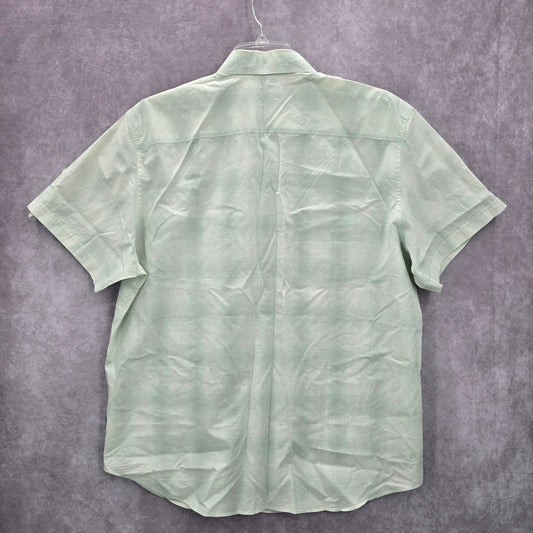 Calvin Klein Green Cotton Mens Button Down Short Sleeve Cotton Plaid Shirt XL