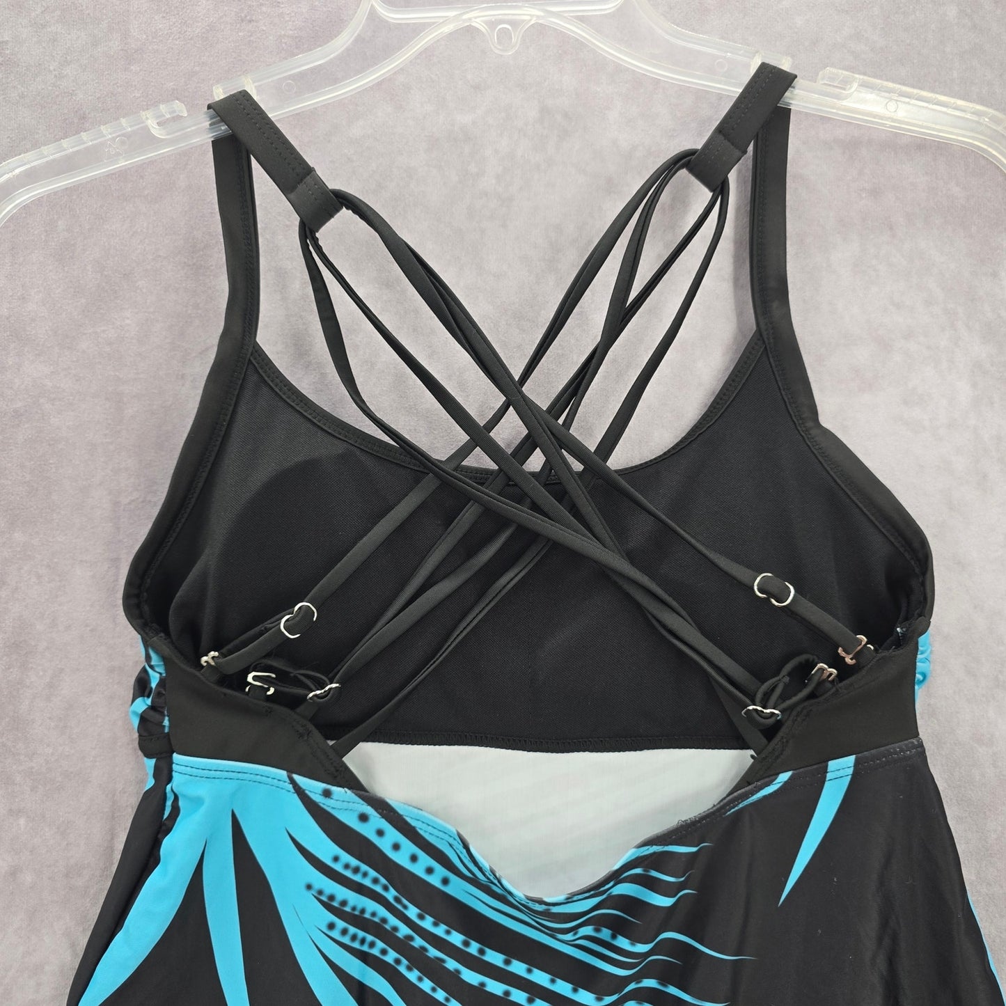 Black Blue Leaf Padded Straps Swimwear Tankini Tank Top Medium M