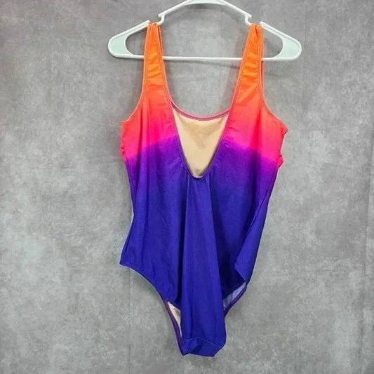 Basic Editions Orange Purple Swimsuit Swimwear One Piece Size 16