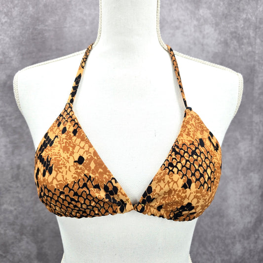 Yellow Black Animal Print Triangle String Padded Bikini Top Swimwear Medium