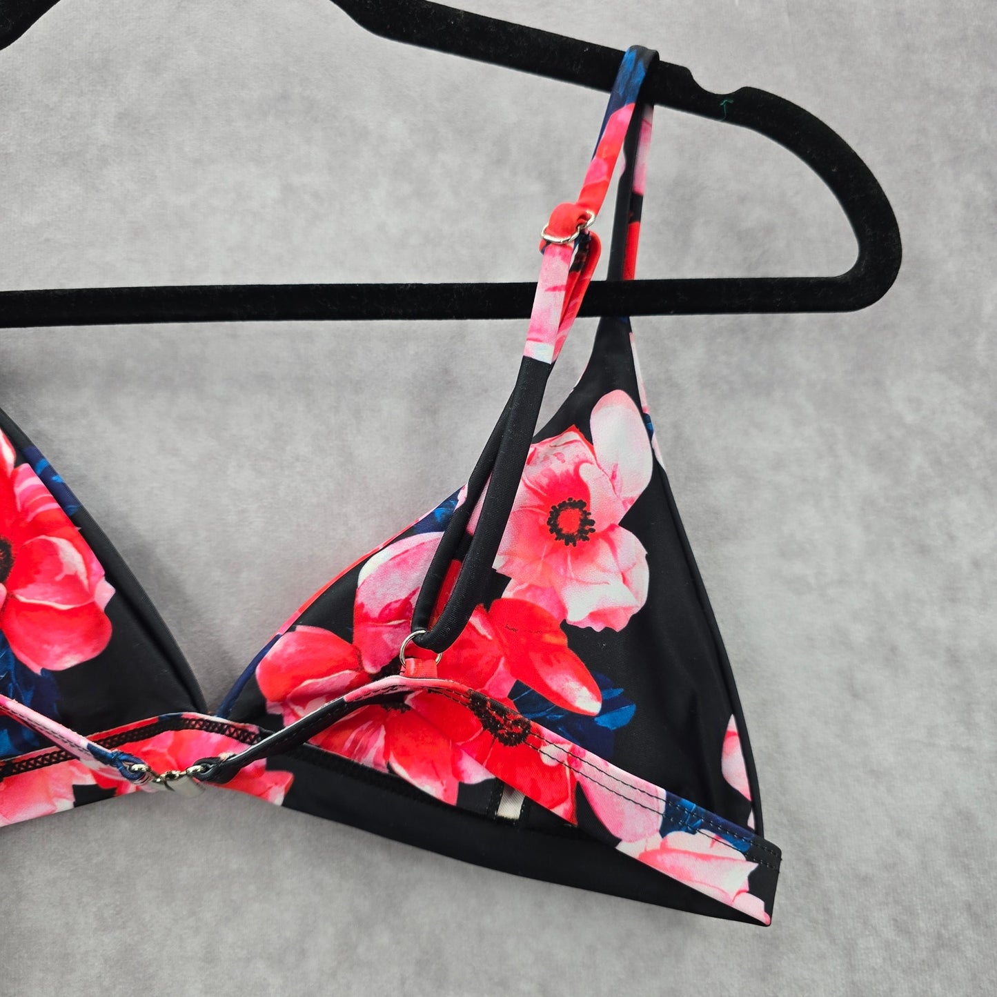 Shein Black Pink Floral Triangle Adjustable Clasp Bikini Top Swimwear Medium