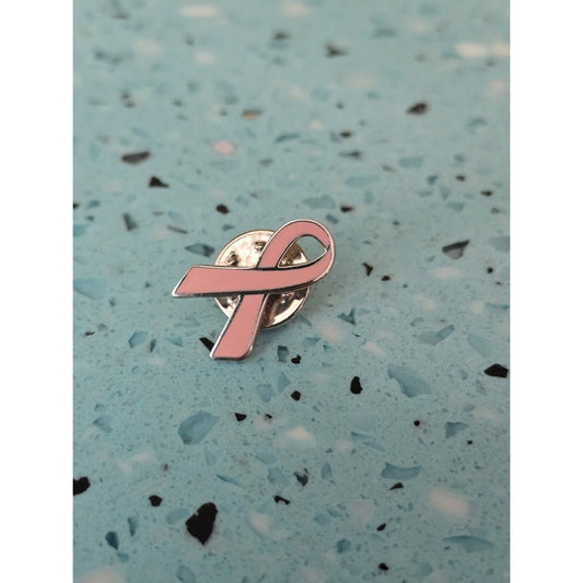 Pink Silver Ribbon Enamel Brooch Pin