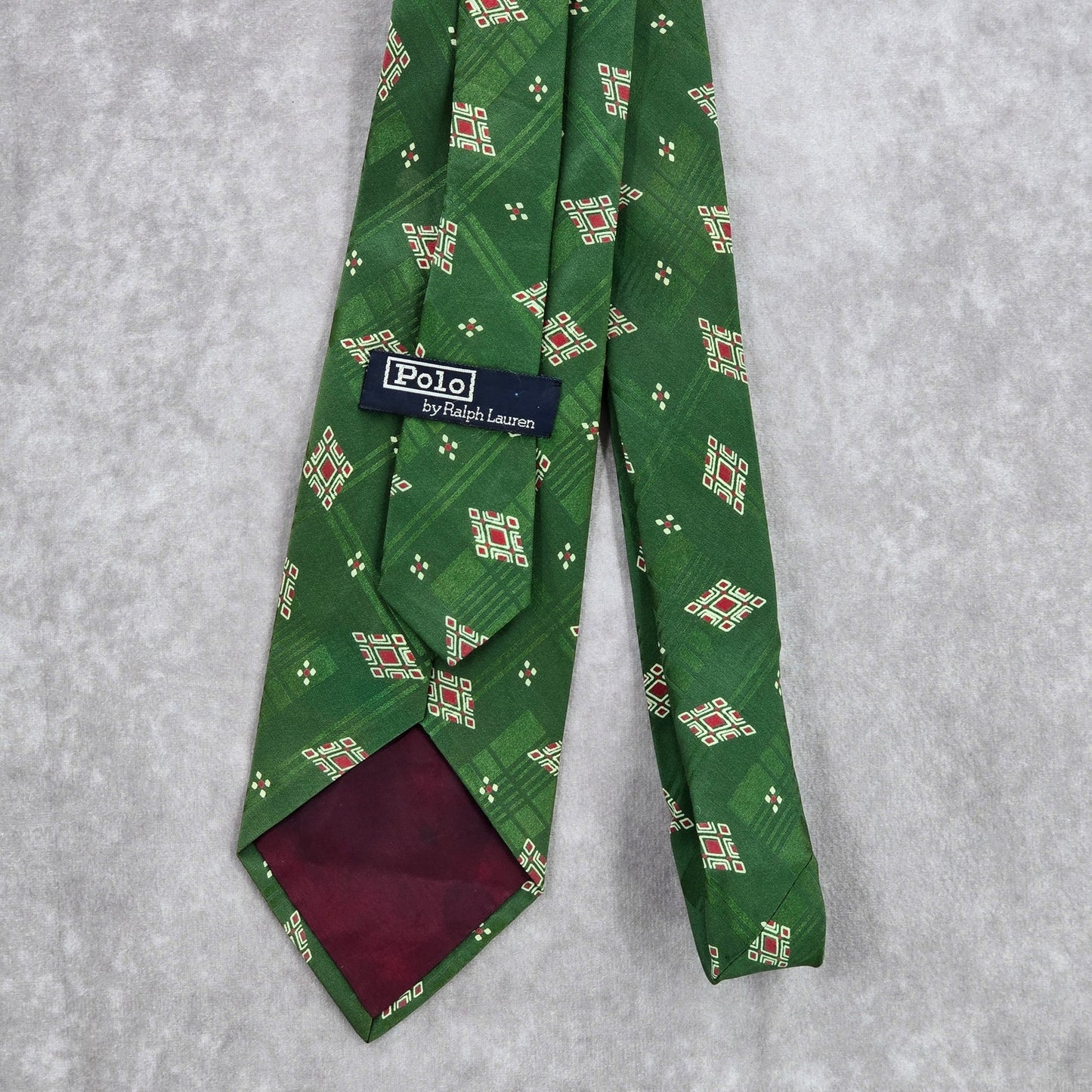 Polo by Ralph Lauren Green Red Geometric 100% Silk Men's Neck Tie
