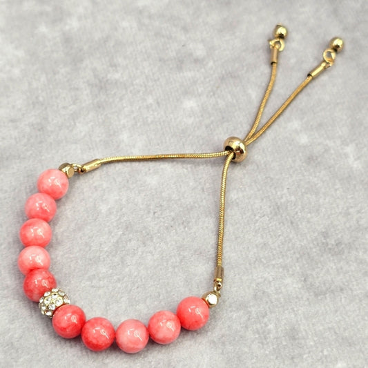 Pink Gold Rhinestone Chain Bead Bracelet Fashion Jewelry NWT JB2-28